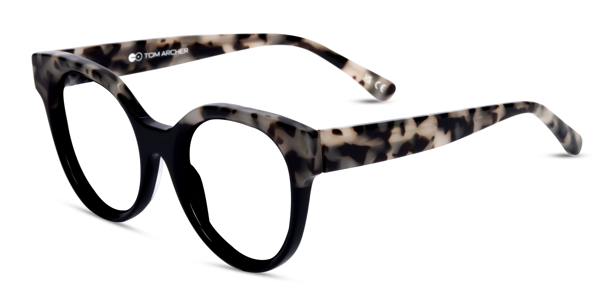 Beige Tortoise & Black Round Glasses