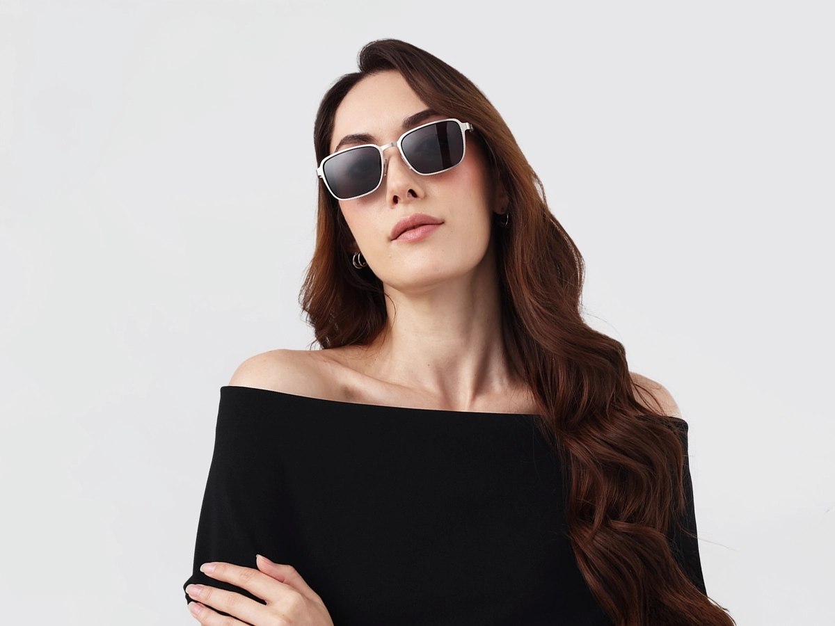 Matte Silver Metal Full-Rim Sunglasses With Nose Pads  51