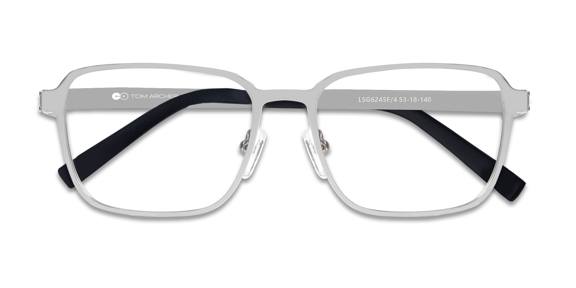Matte Silver & Black Square Rectangle Glasses-6