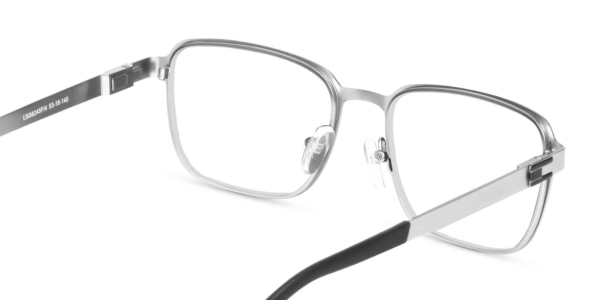 Matte Silver & Black Square Rectangle Glasses-5