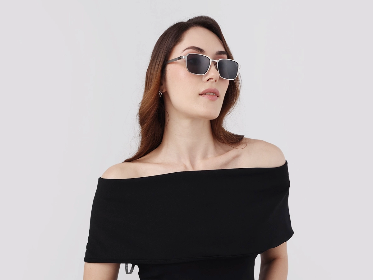 Matte Silver Metal Full-Rim Sunglasses With Nose Pads  53