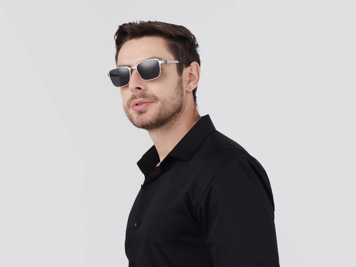 Matte Silver Metal Full-Rim Sunglasses With Nose Pads  42
