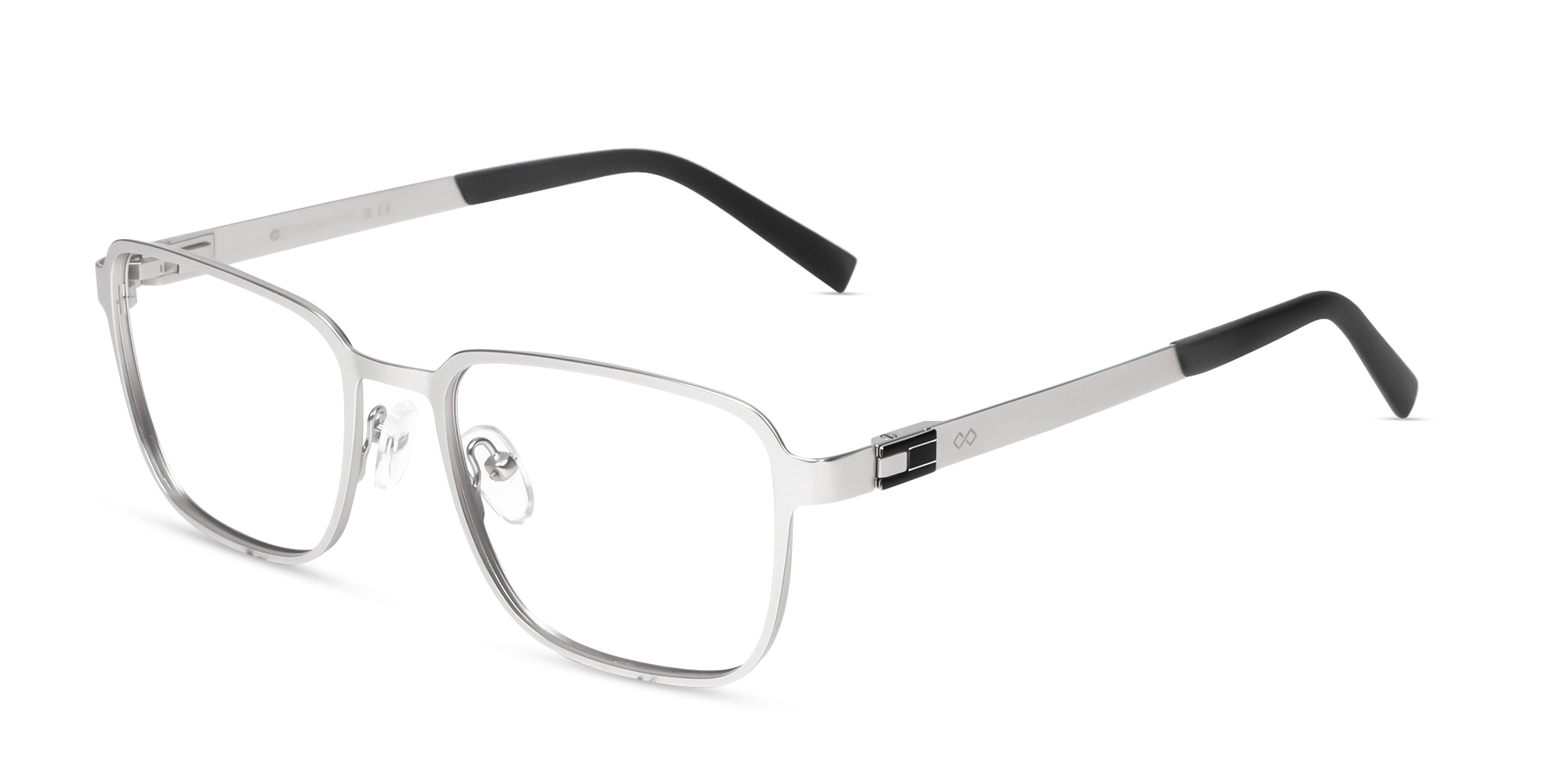Matte Silver & Black Square Rectangle Glasses-3