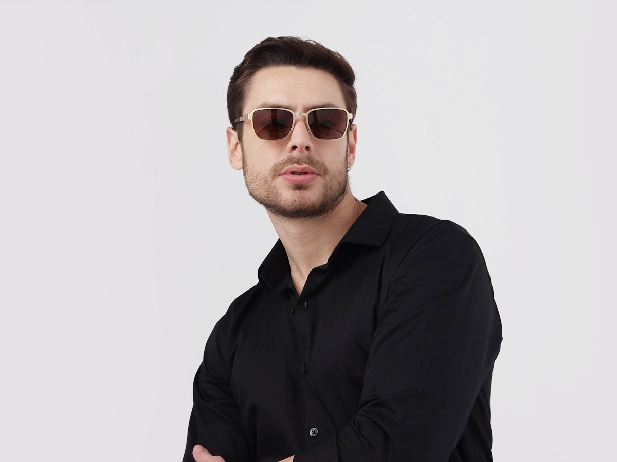 Matte Champagne Gold Square Full-Rim Sunglasses 41