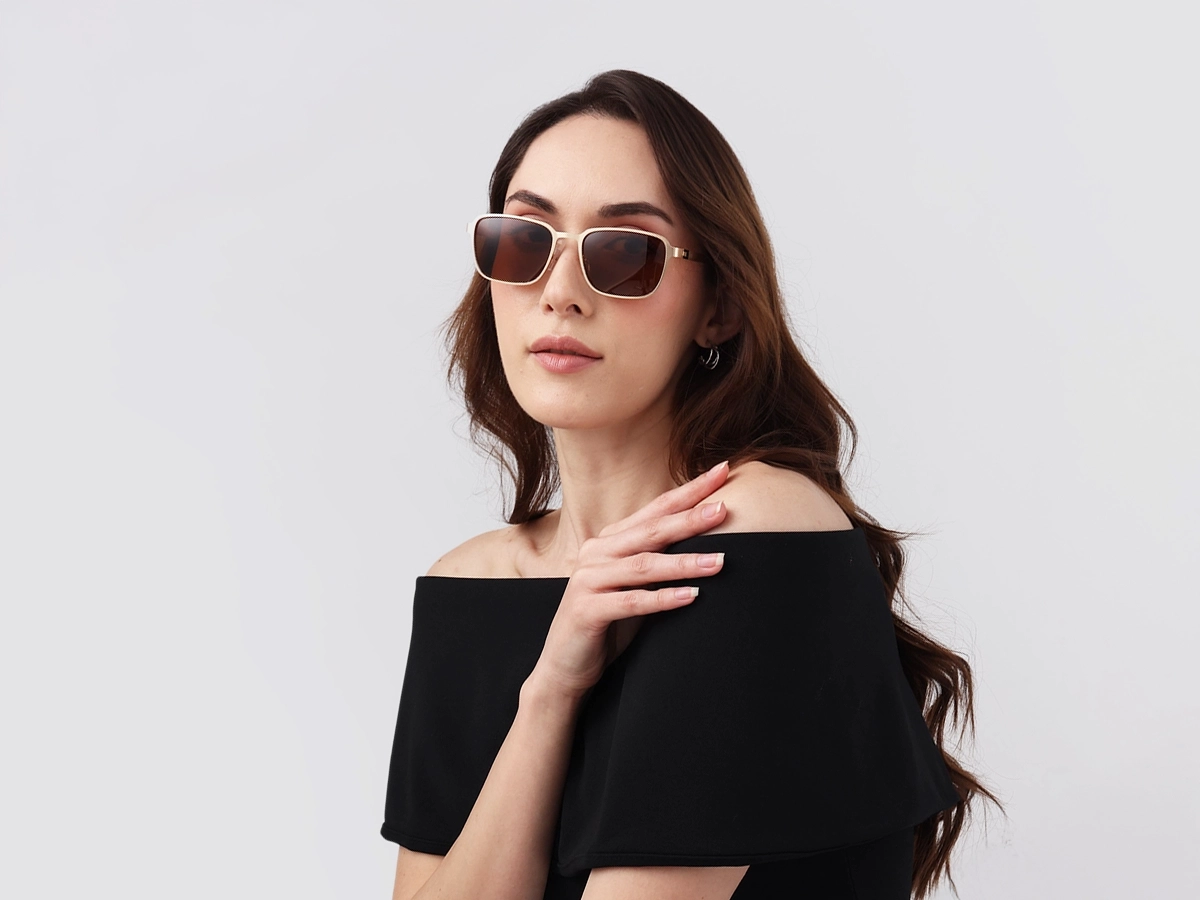 Matte Champagne Gold Square Full-Rim Sunglasses 51