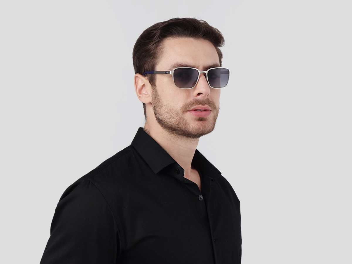 Matte Silver Rectangle Metal Full-Rim Sunglasses 41