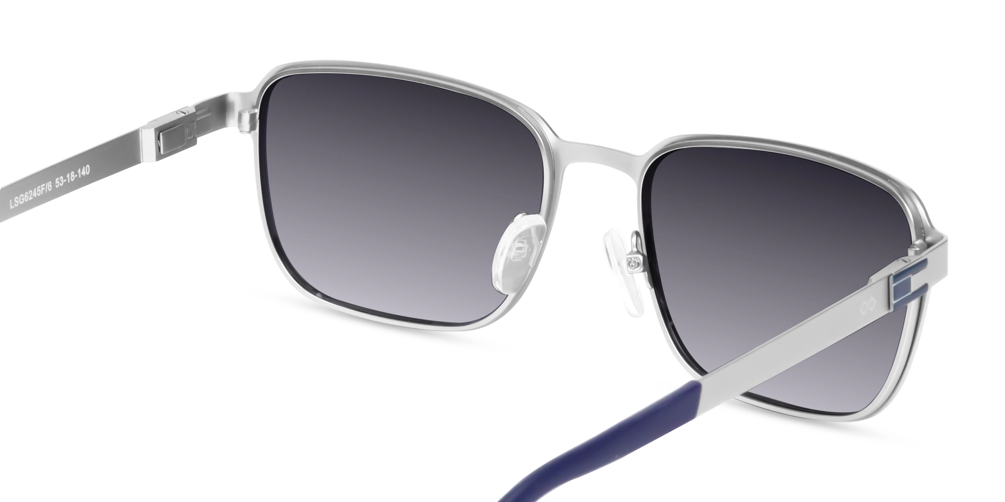Matte Silver Rectangle Metal Full-Rim Sunglasses 5