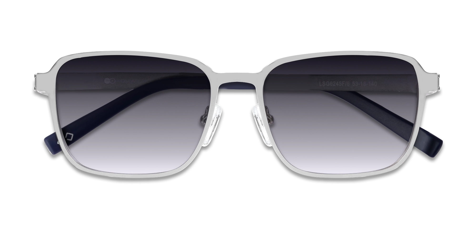 Matte Silver Rectangle Metal Full-Rim Sunglasses 6