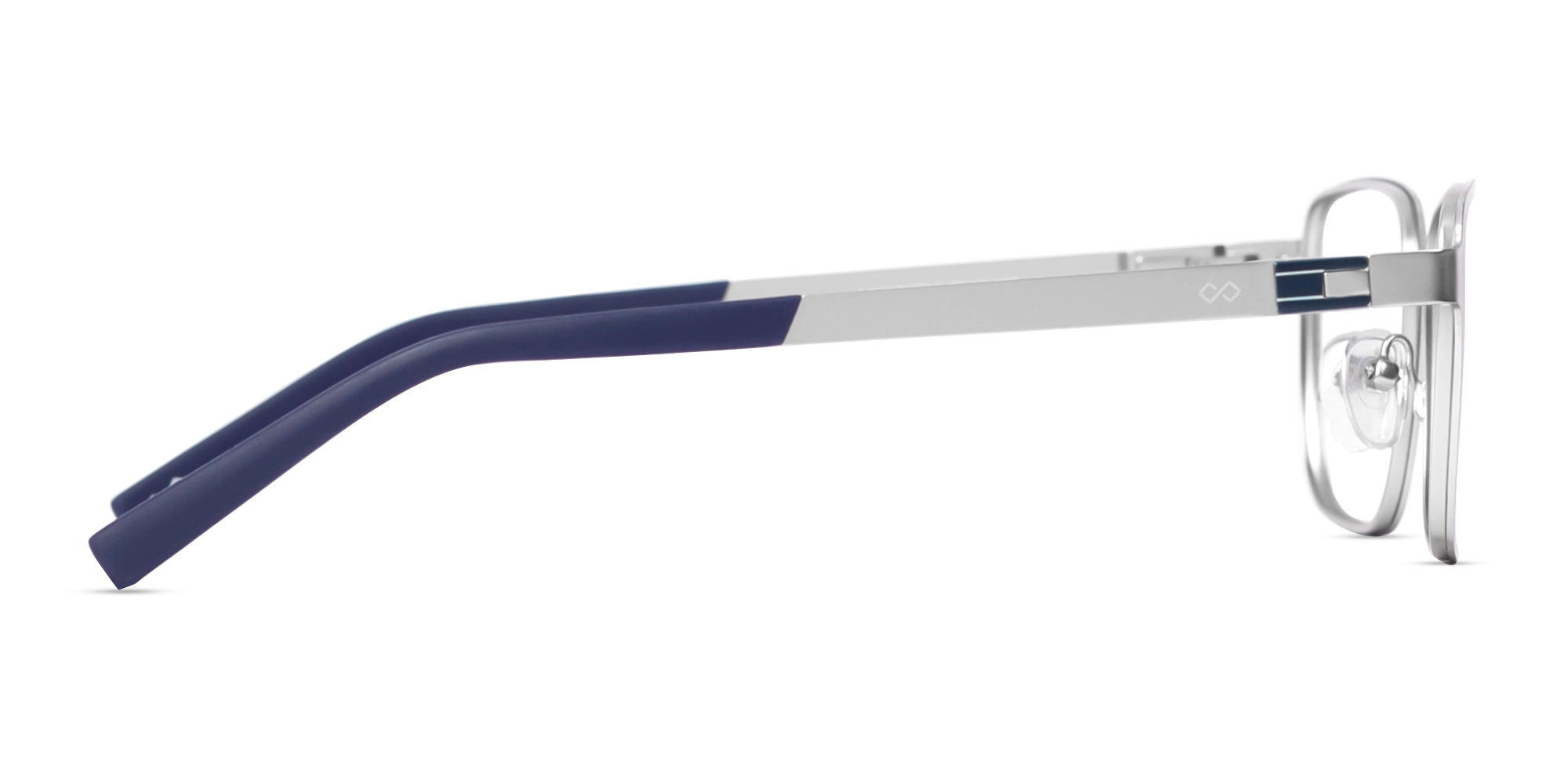 Matte Silver & Blue Square Rectangle Glasses-4