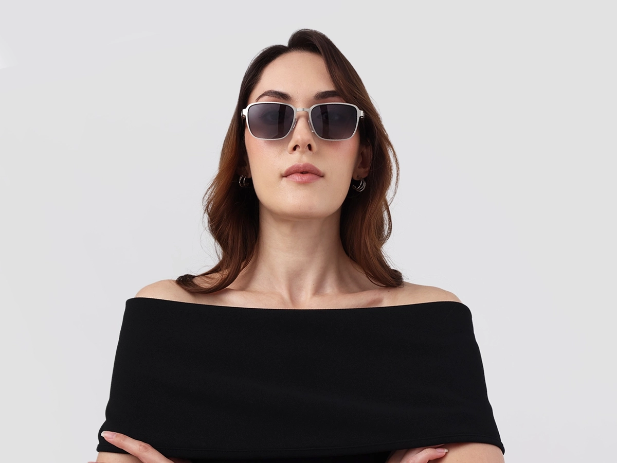 Matte Silver Rectangle Metal Full-Rim Sunglasses 51