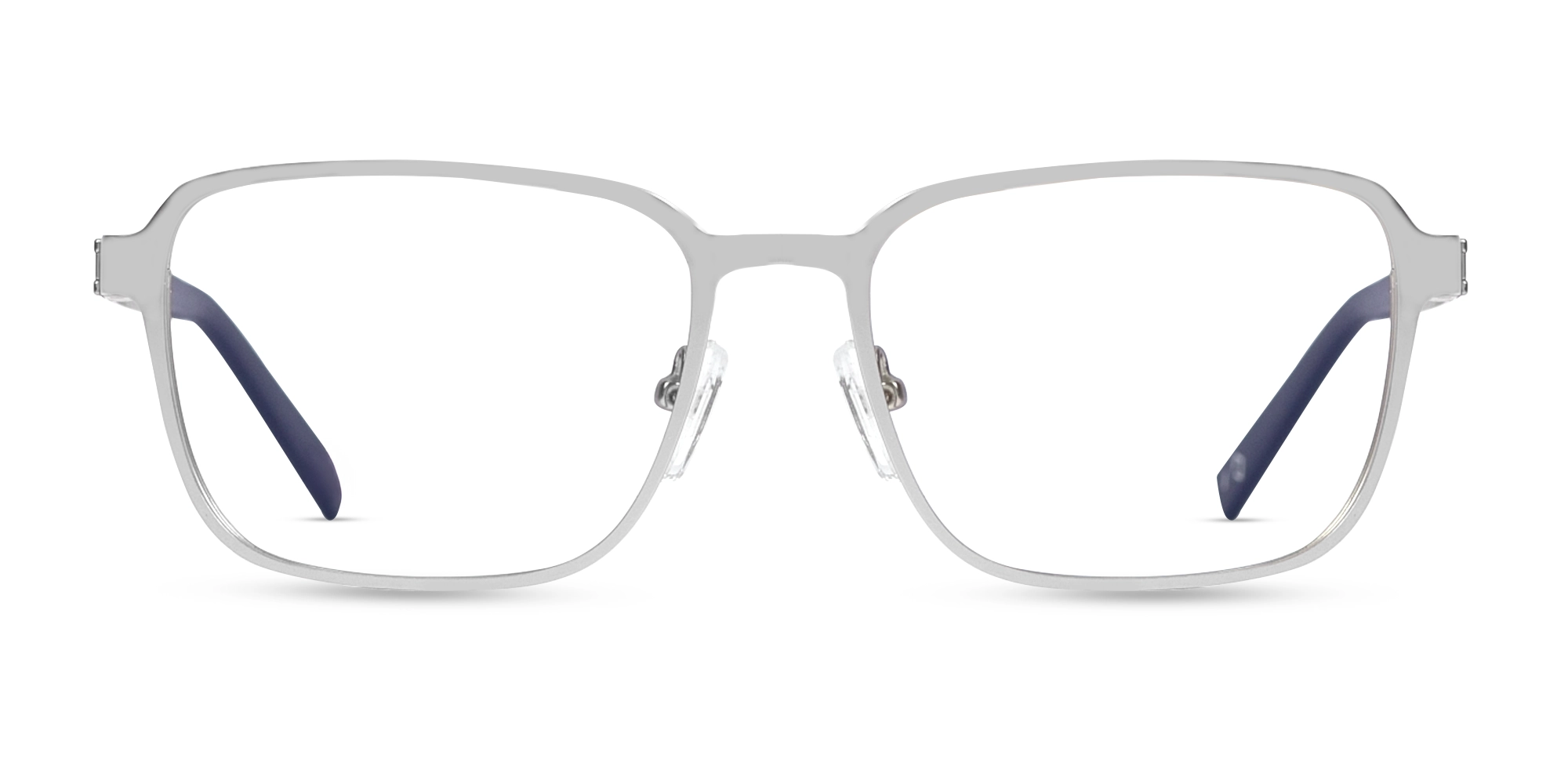 Matte Silver & Blue Square Rectangle Glasses-1 Matte Silver & Blue Square Rectangle Glasses-1