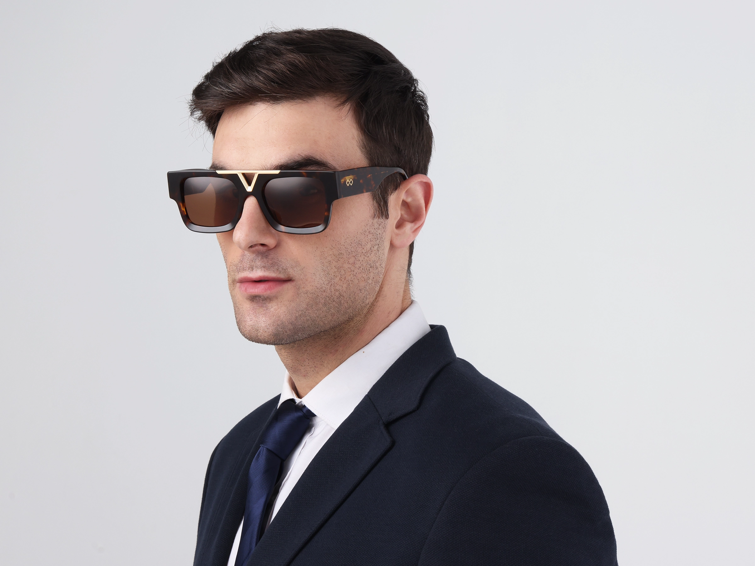 Large Browline Square Brown Tinted Sunglasses