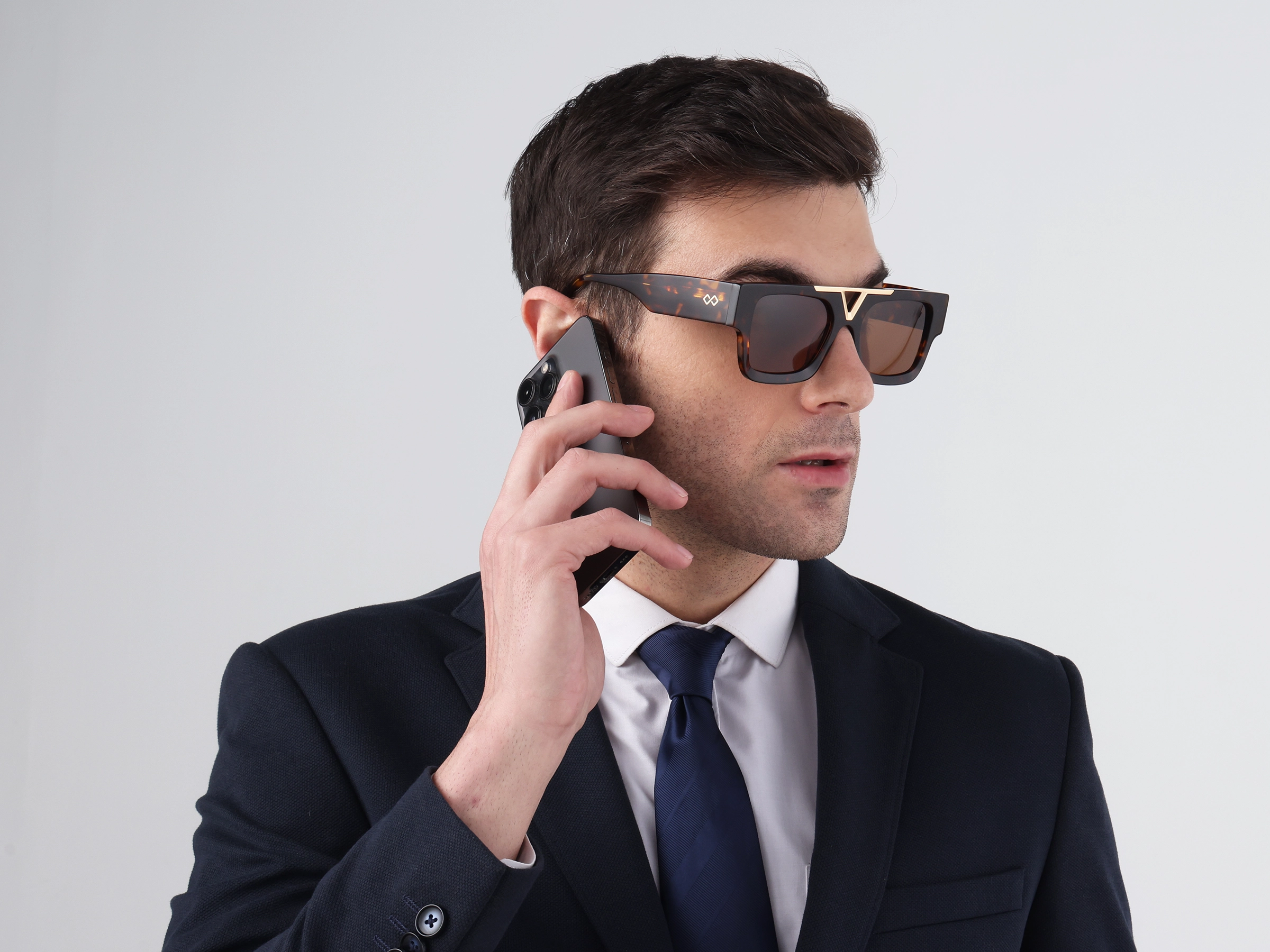 Large Browline Square Brown Tinted Sunglasses