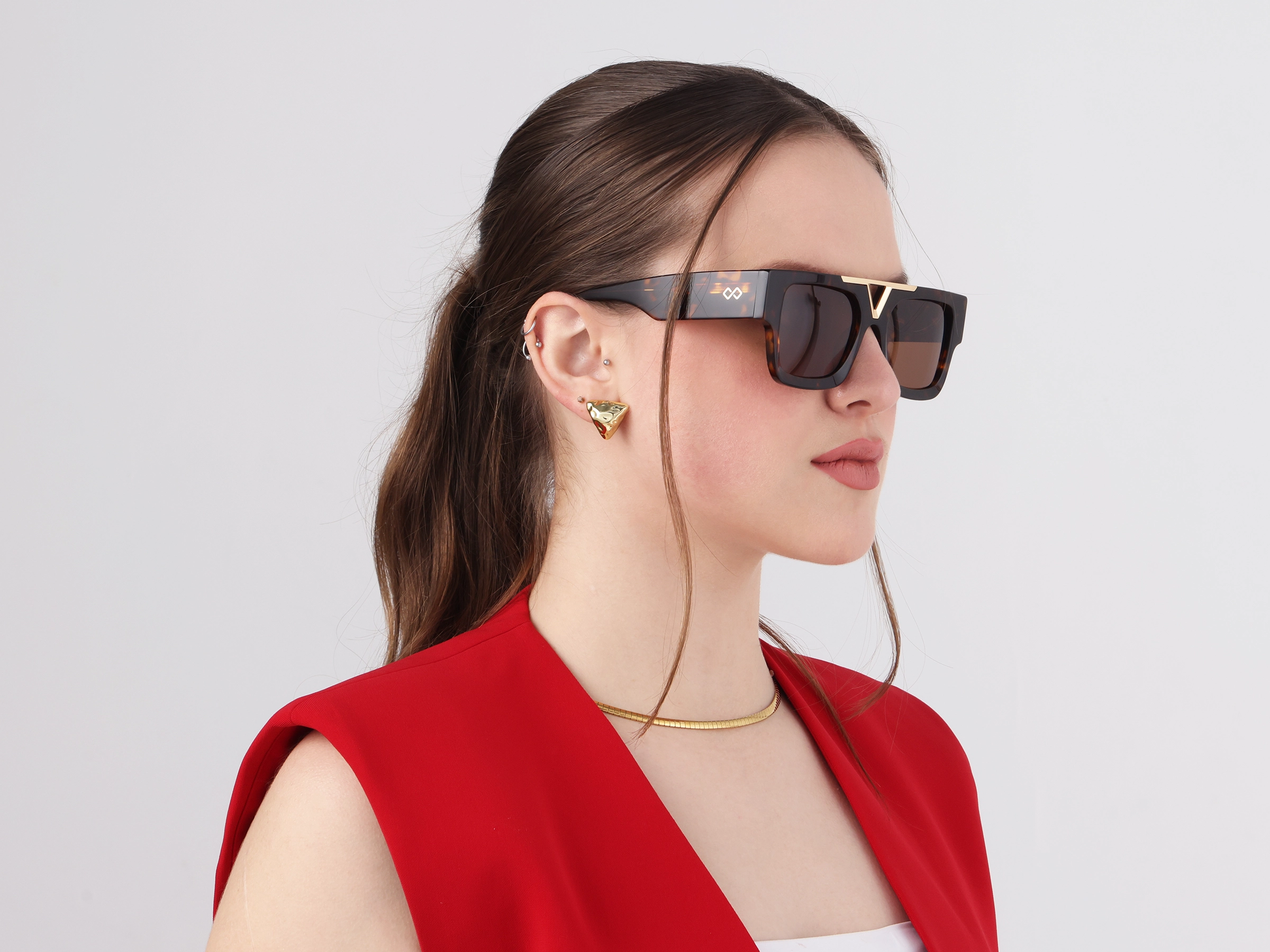 Large Browline Square Brown Tinted Sunglasses