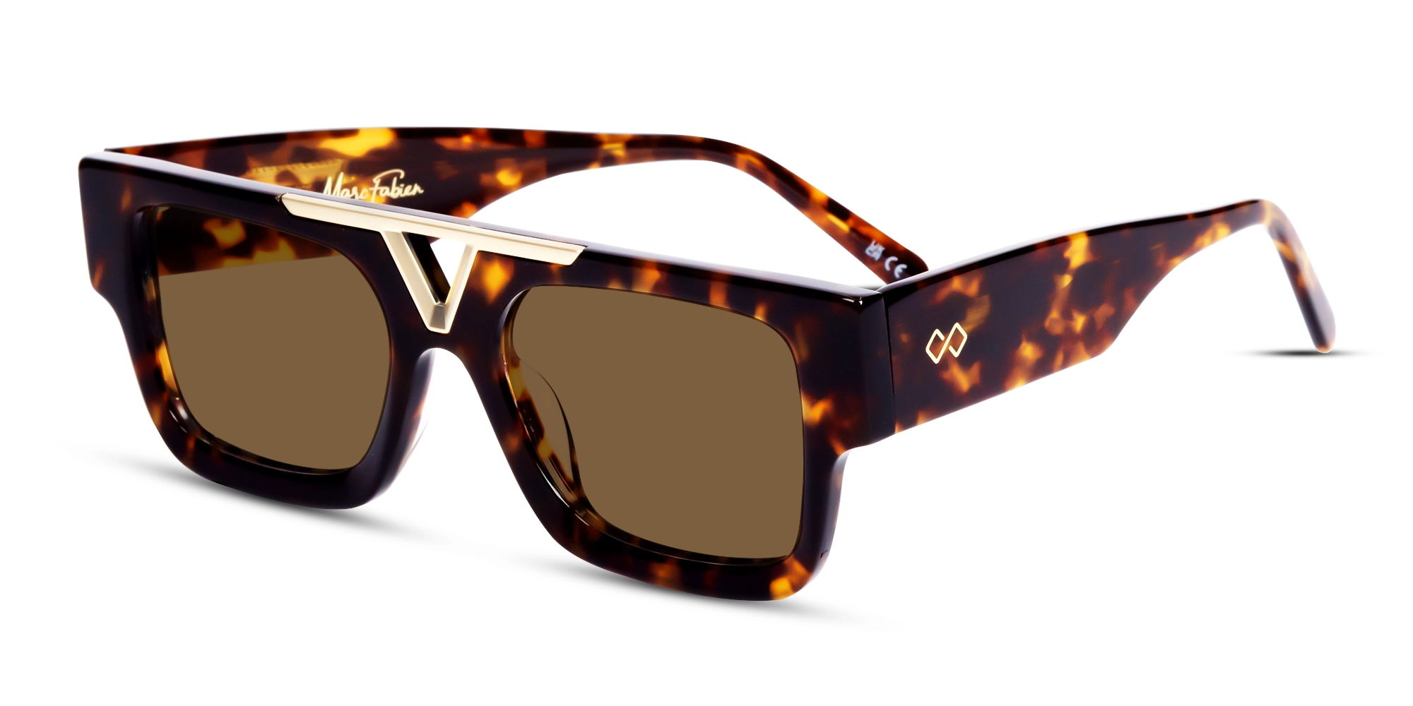 Large Browline Square Brown Tinted Sunglasses