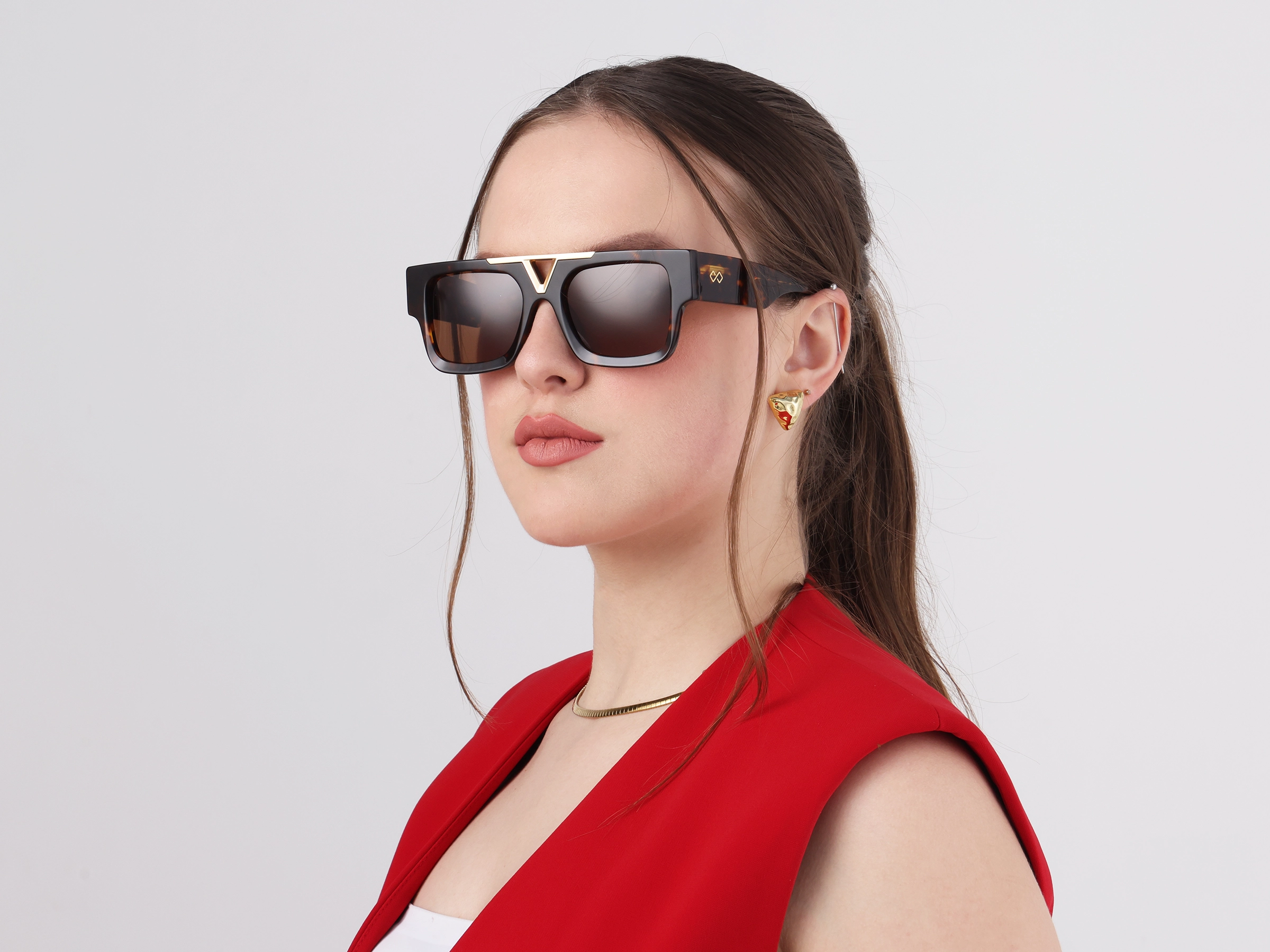 Large Browline Square Brown Tinted Sunglasses