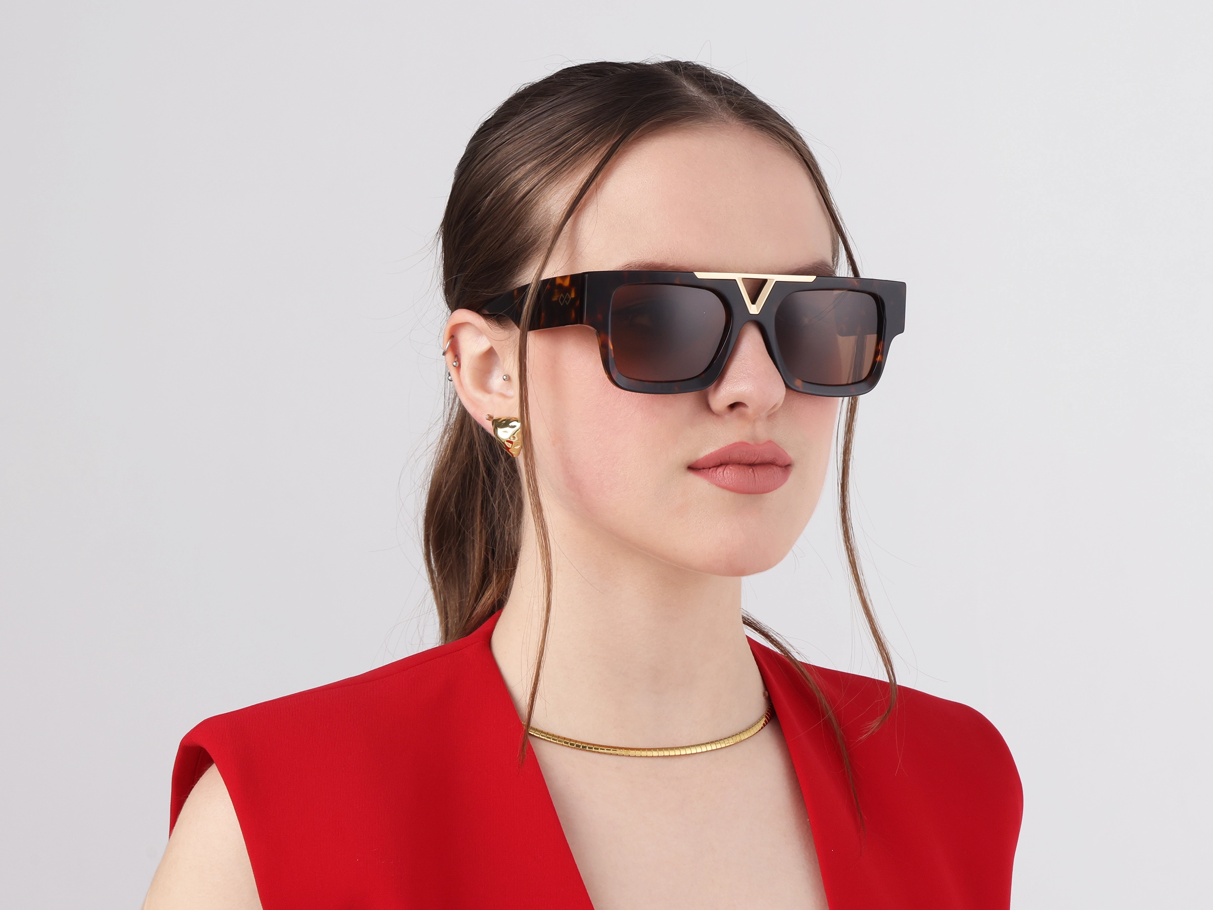 Large Browline Square Brown Tinted Sunglasses