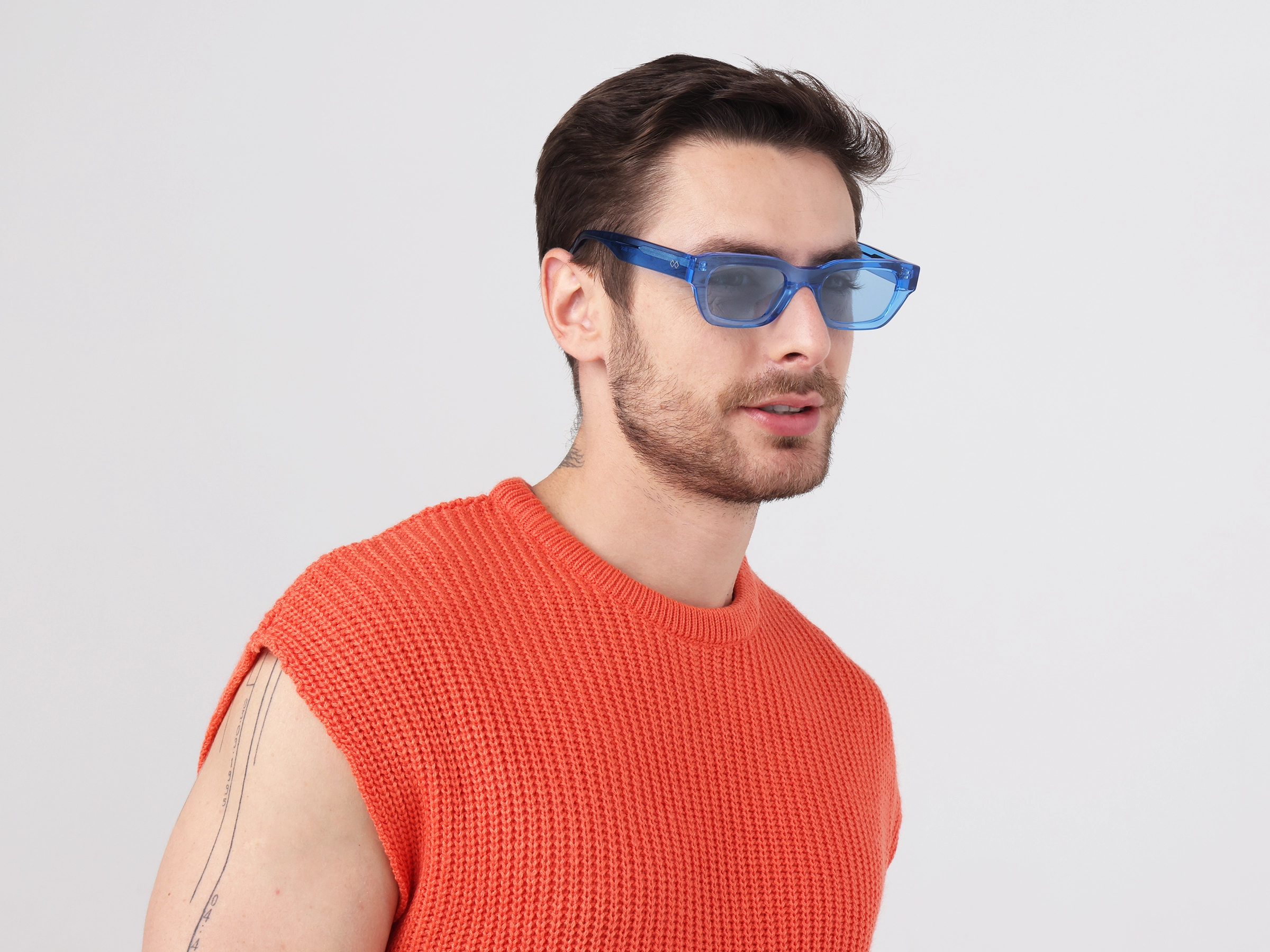 Crystal Azure Blue Acetate Full-Rim Rectangle Sunglasses-2
