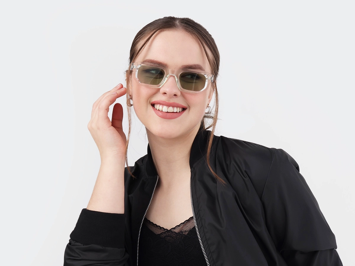 Crystal Clear Rectangle Full Rim Sunglasses 51