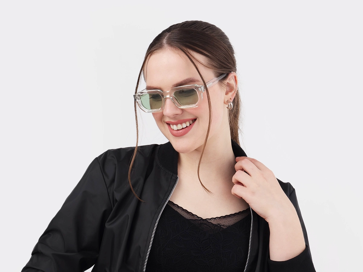 Crystal Clear Rectangle Full Rim Sunglasses 53