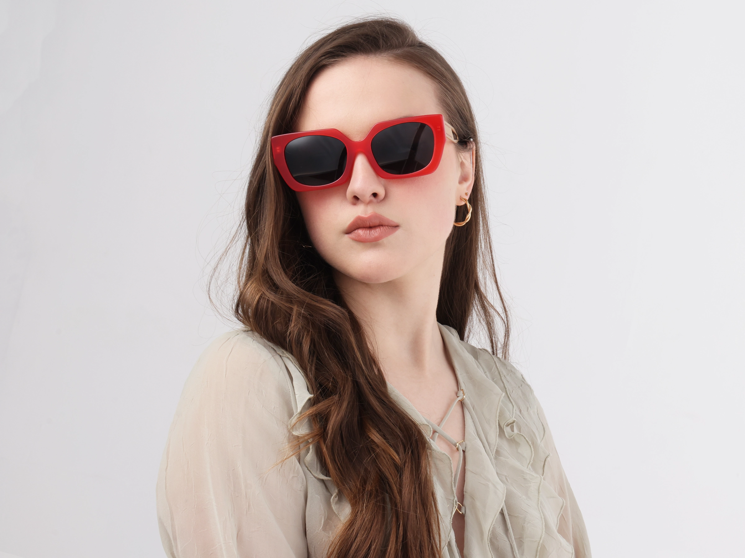 Square Red Frame Dark Grey Solid Tint Sunglasses-53