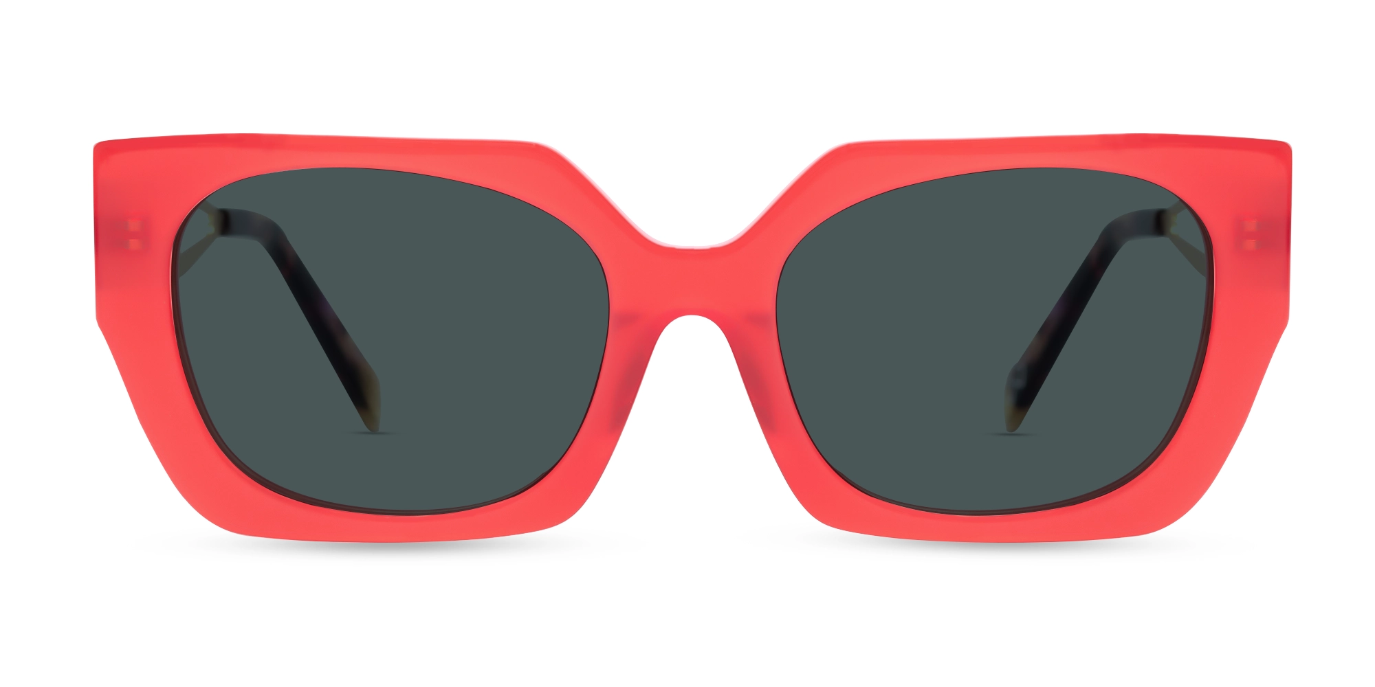 Square Red Frame Dark Grey Solid Tint Sunglasses-1