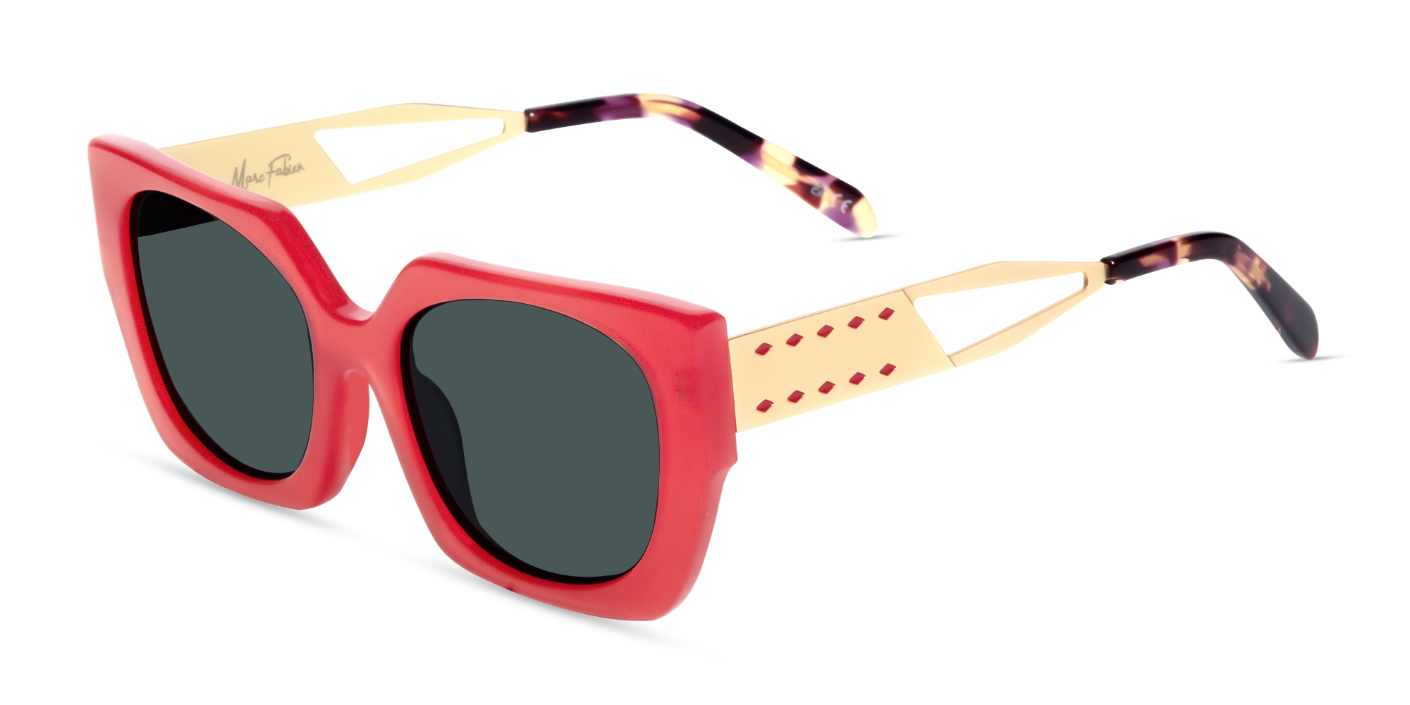 Square Red Frame Dark Grey Solid Tint Sunglasses-3