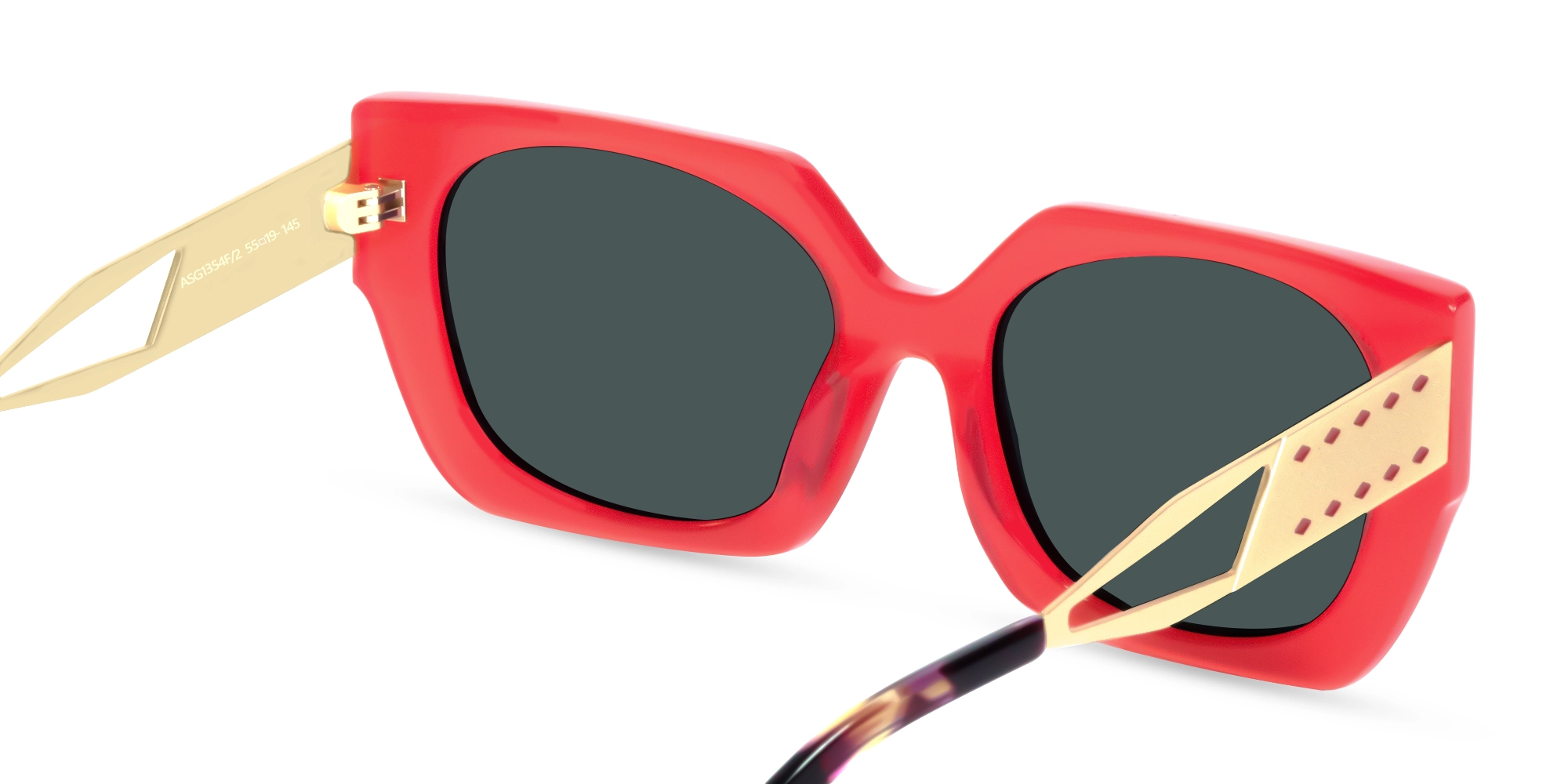 Square Red Frame Dark Grey Solid Tint Sunglasses-5