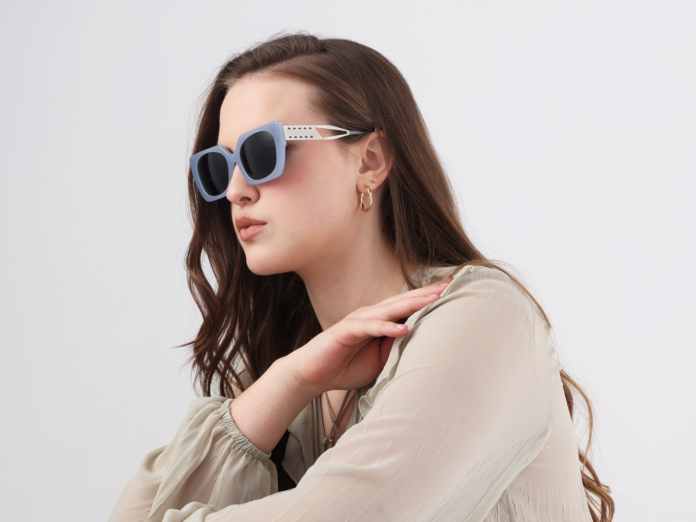 Blue Square Frame Dark Grey Tint Sunglasses-52