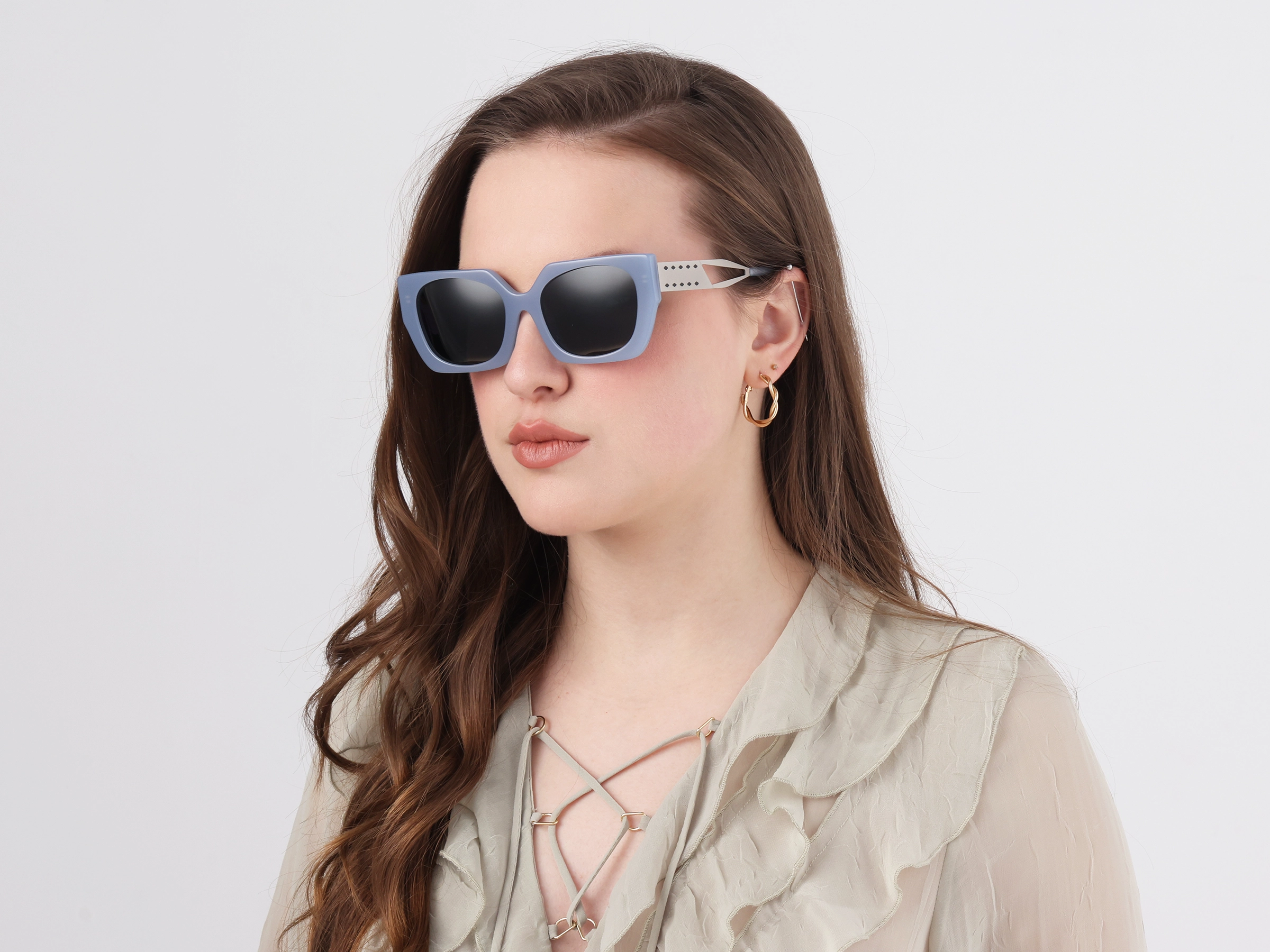 Blue Square Frame Dark Grey Tint Sunglasses-53