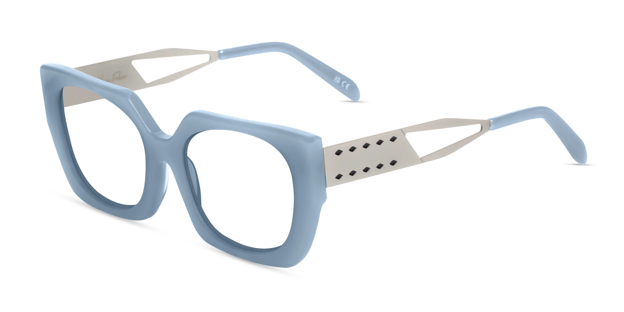 Silver & Cashmere Blue Square Glasses