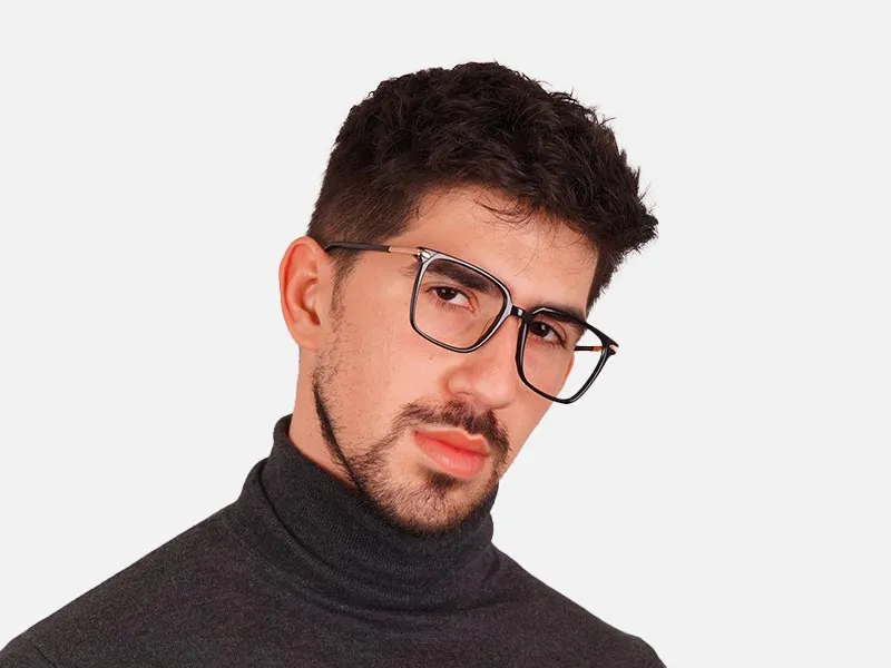 Black & Rose Gold Full Rim Square Glasses-2