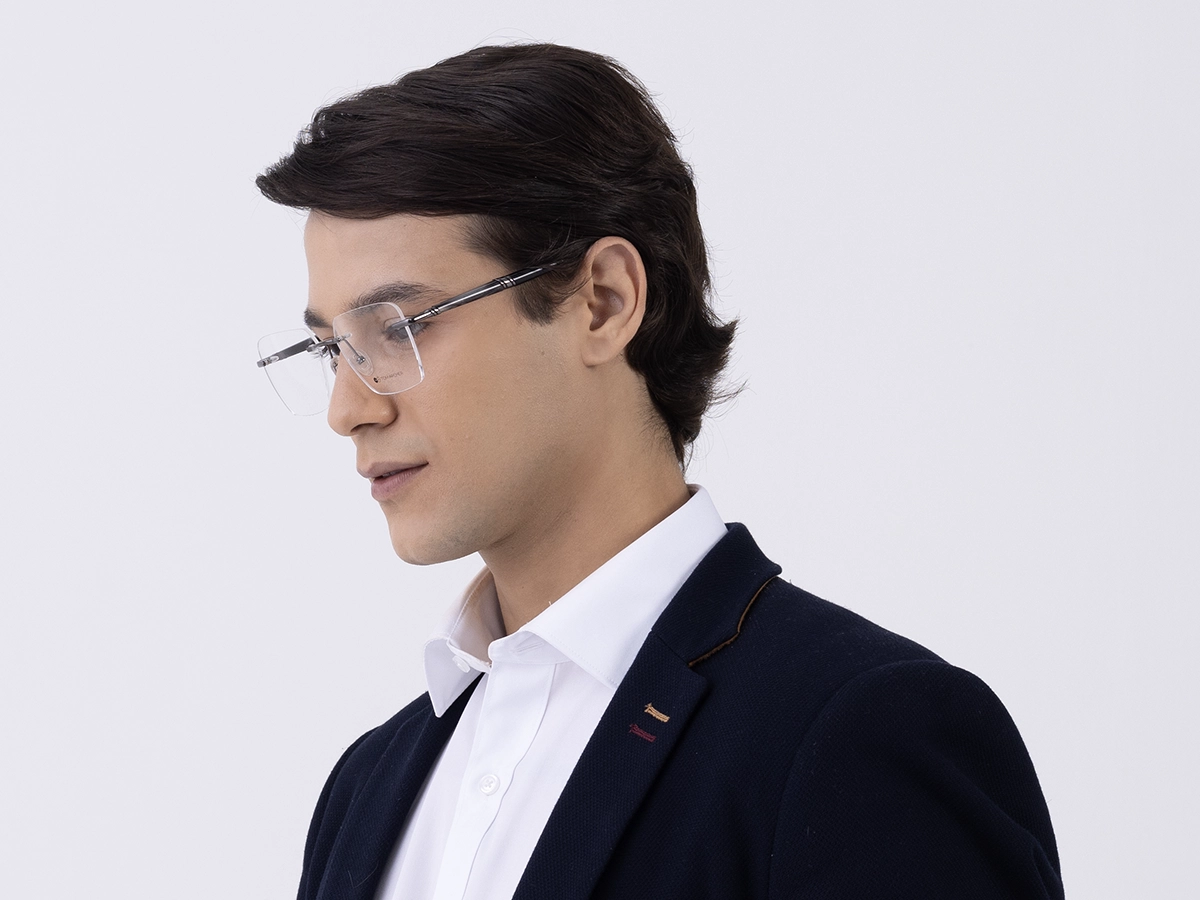 Rimless Gunmetal Rectangle Eyeglasses 42