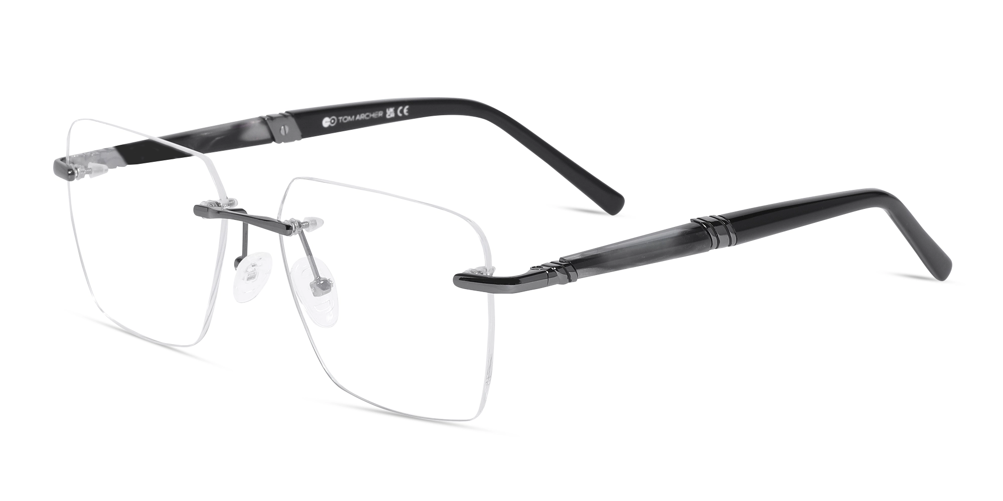 Rimless Gunmetal Rectangle Eyeglasses-3