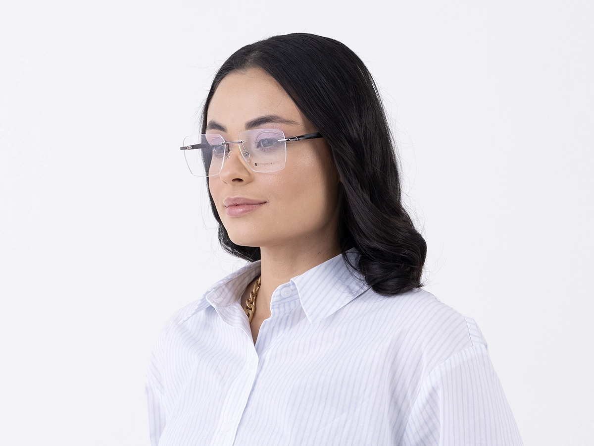 Rimless Gunmetal Rectangle Eyeglasses 52