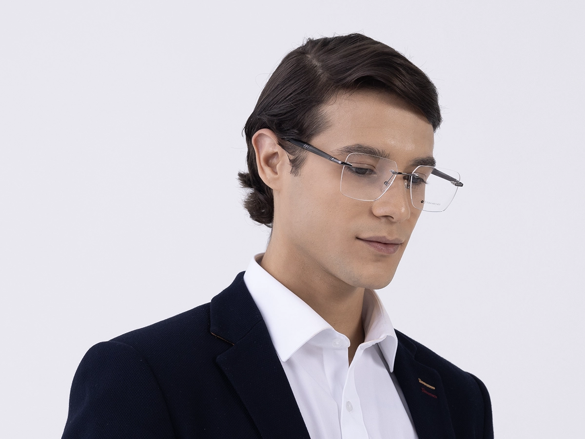 Rimless Gunmetal Rectangle Eyeglasses 43