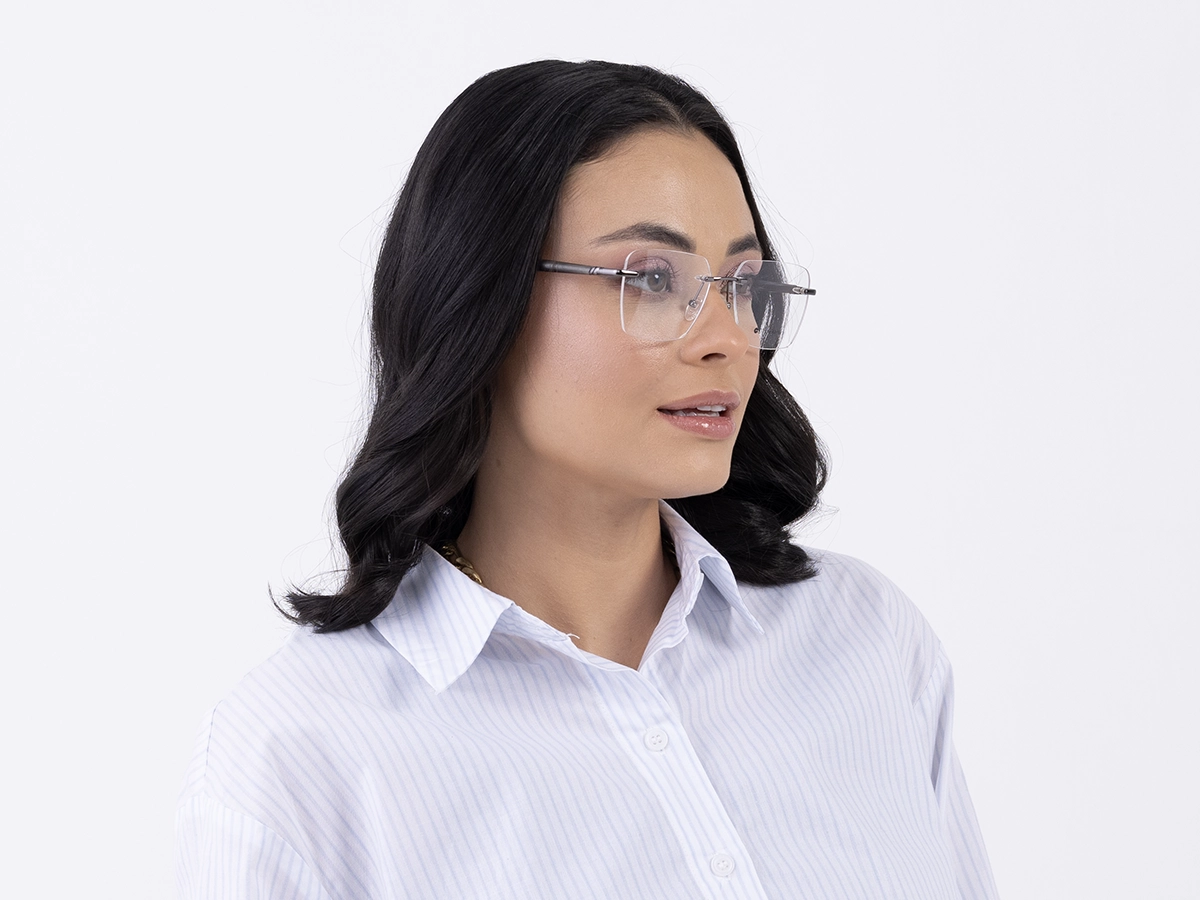 Rimless Gunmetal Rectangle Eyeglasses 53