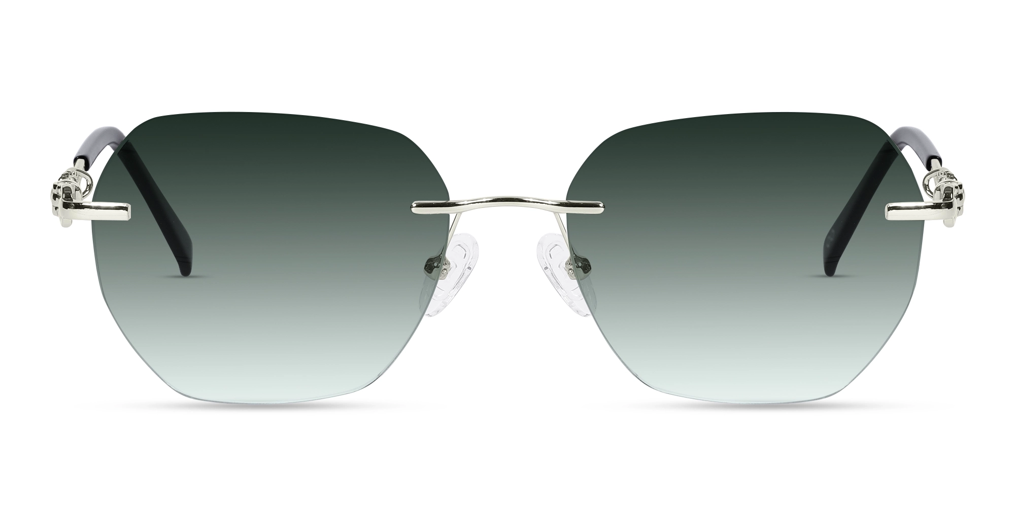 Silver & Navy Blue Geometric Rimless Sunglasses