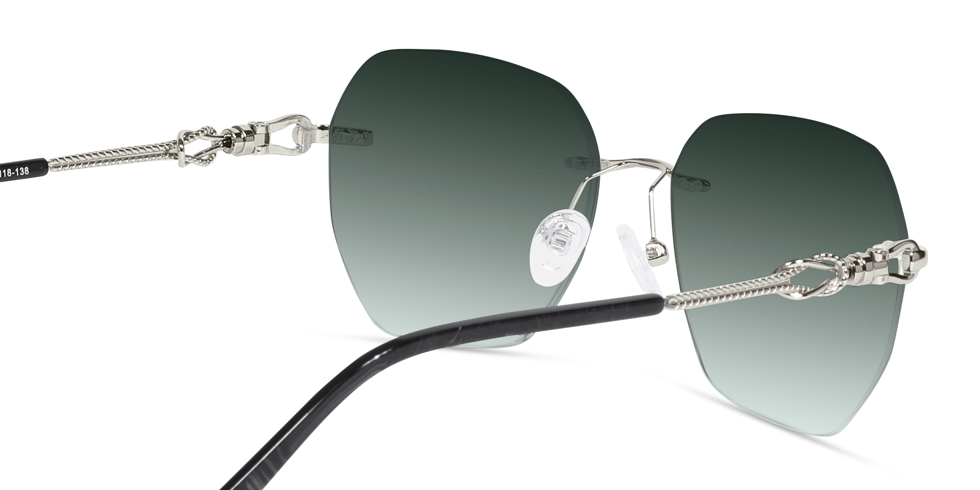 Silver & Navy Blue Geometric Rimless Sunglasses