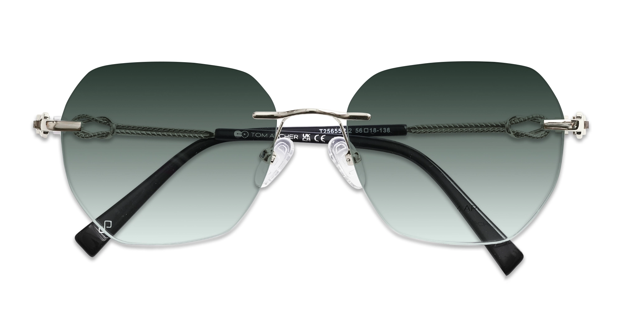 Silver & Navy Blue Geometric Rimless Sunglasses