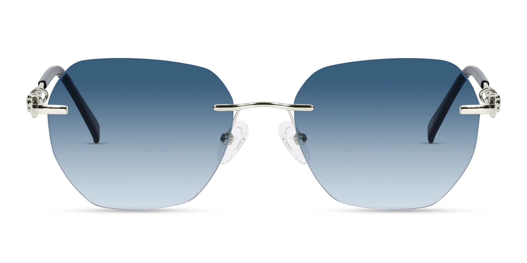 Silver & Blue Gradient Metal Sunglasses