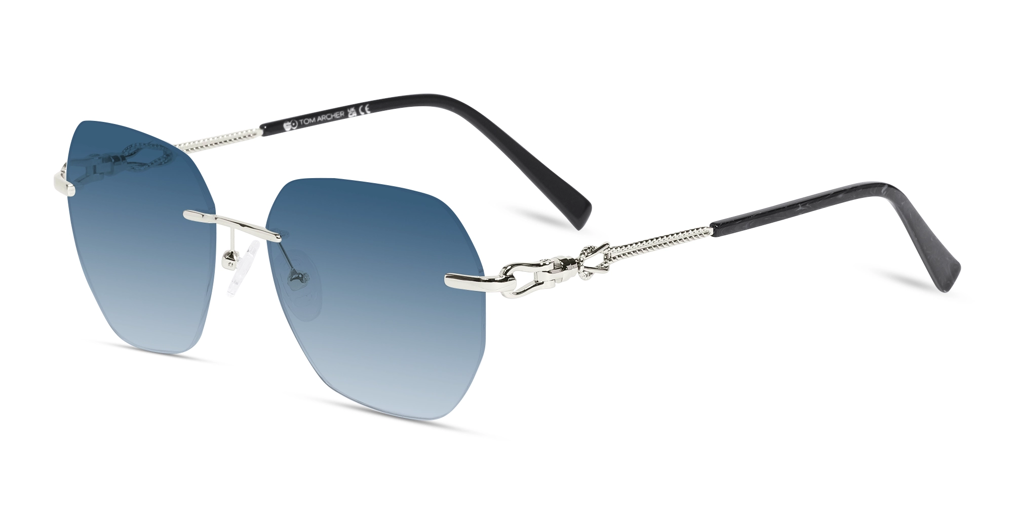 Silver & Blue Gradient Metal Sunglasses