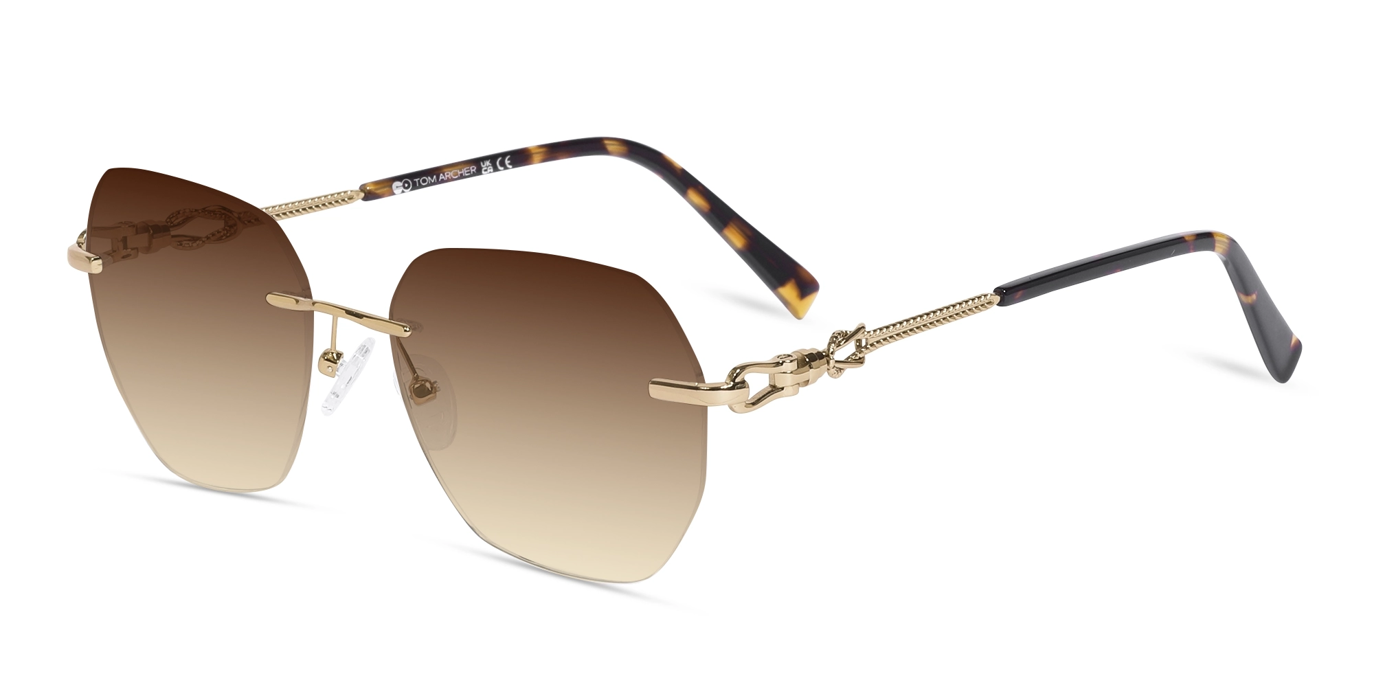 Gold & Tortoise Geometric Rimless Sunglasses