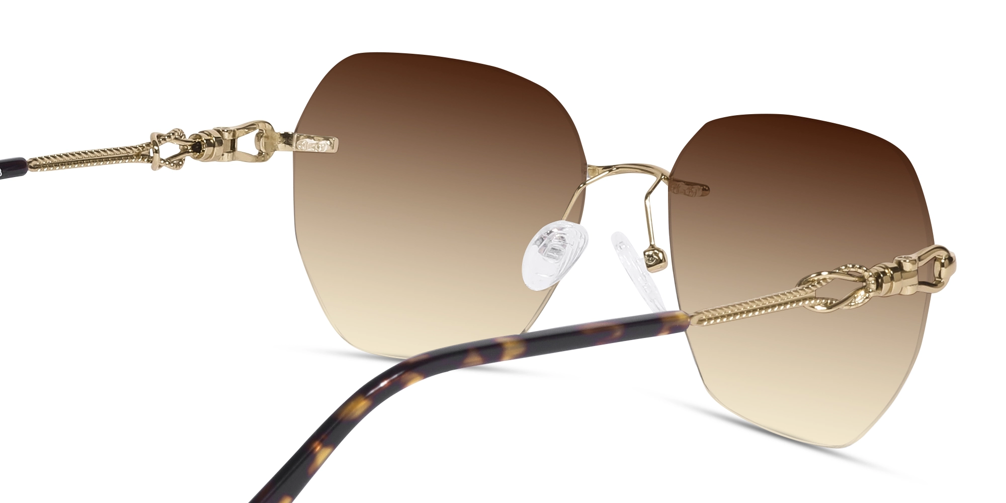 Gold & Tortoise Geometric Rimless Sunglasses