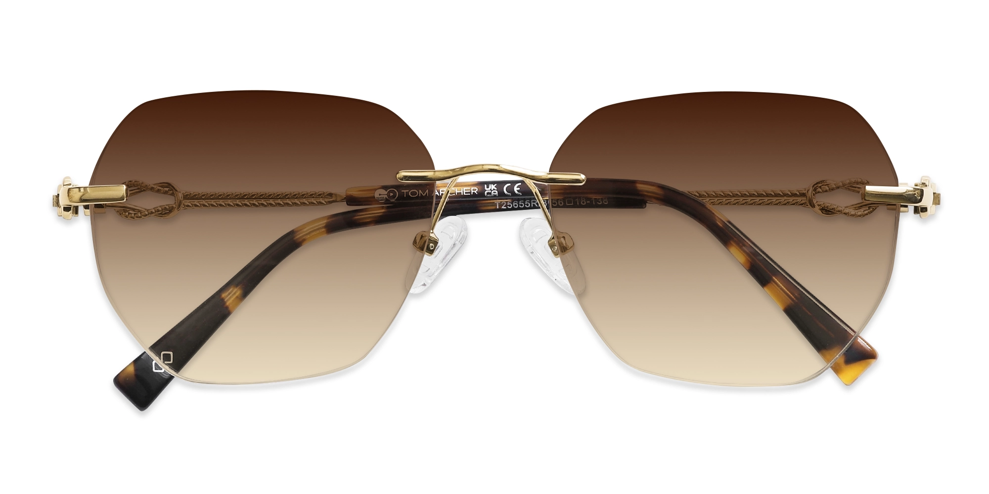 Gold & Tortoise Geometric Rimless Sunglasses