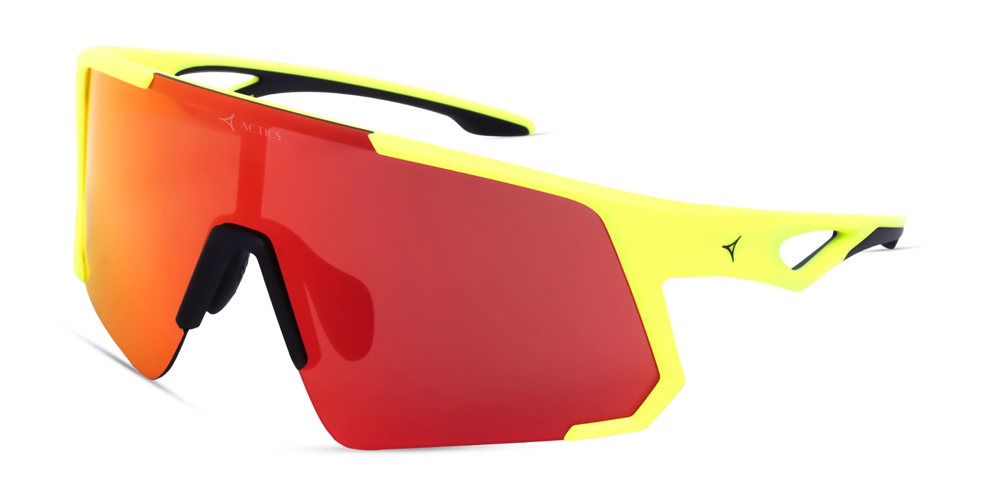 Neon Frame With Fire Red Mirrored Lens Sports Sunglasses-7