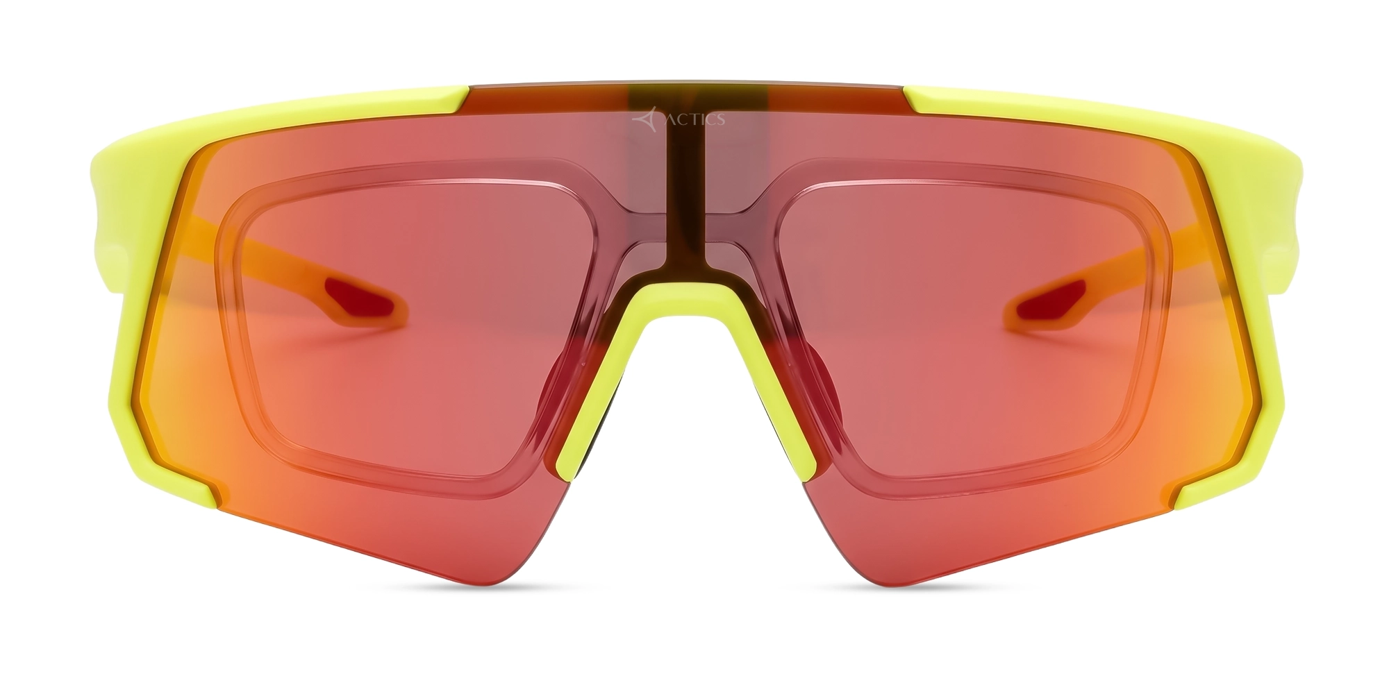 Neon Frame With Fire Red Mirrored Lens Sports Sunglasses-7
