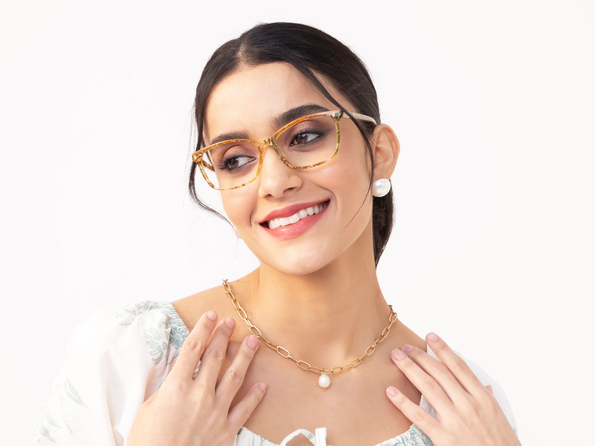 Crystal Green Marble Rectangle Eyeglasses