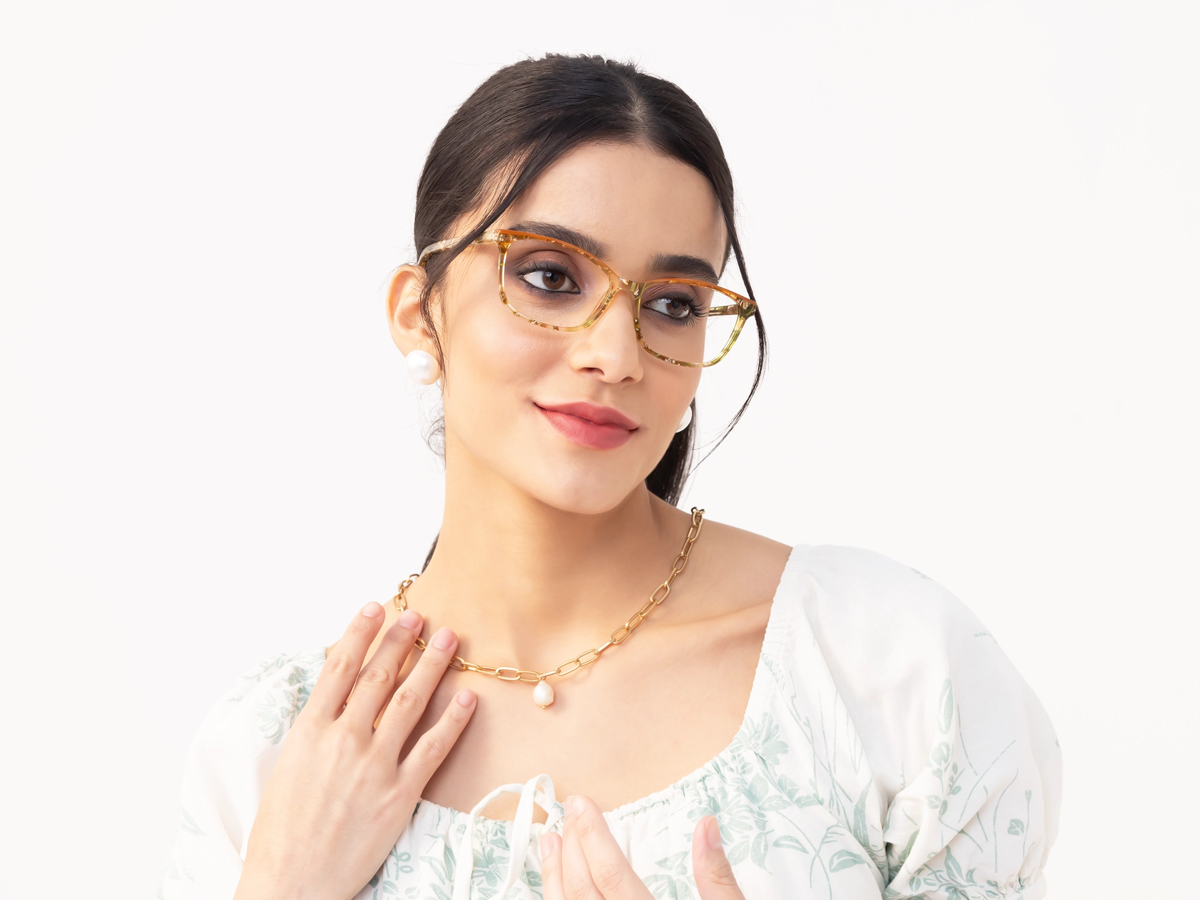 Crystal Green Marble Rectangle Eyeglasses