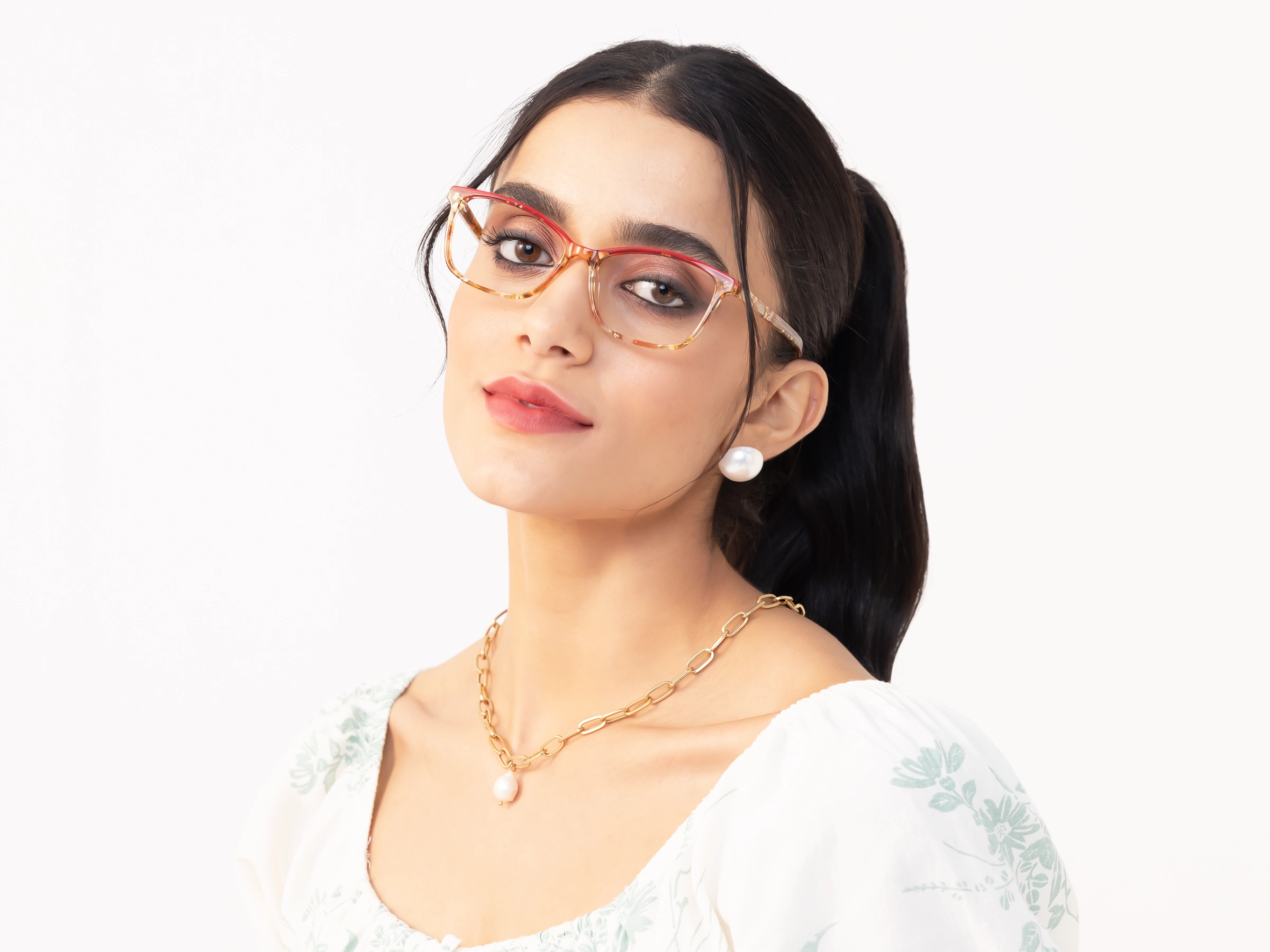 Rose Gold Marble Acetate Rectangle Eyeglasses